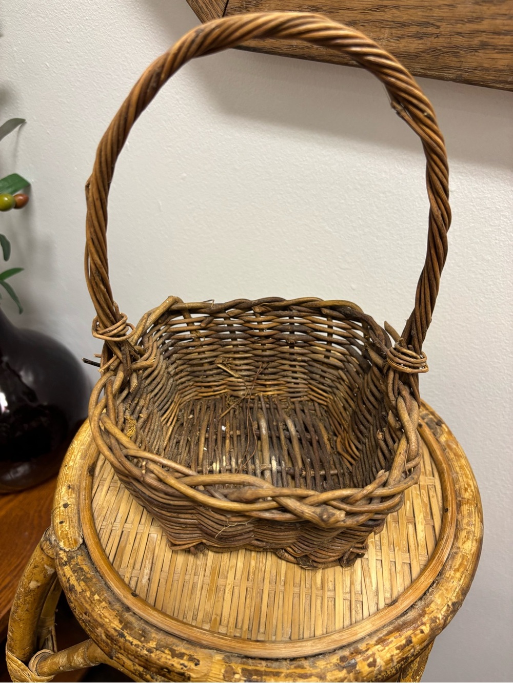 Woven Willow Handled Basket - Brown